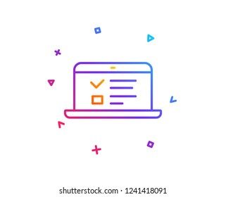 Online Education line icon. Notebook or Laptop sign. Web Presentation or Internet Lectures symbol. Gradient line button. Web lectures icon design. Colorful geometric shapes. Vector