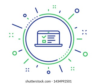 Online Education line icon. Notebook or Laptop sign. Web Presentation or Internet Lectures symbol. Quality design elements. Technology web lectures button. Editable stroke. Vector