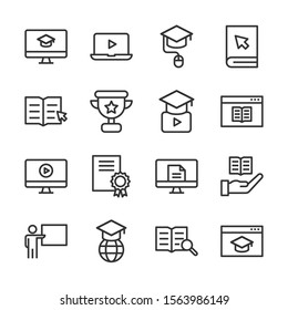 Online education line icon set vector illustration
