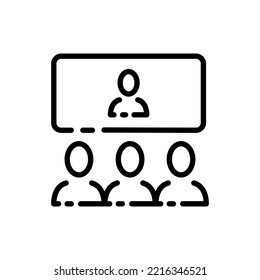 Online education line icon. Speech bubbles, exchange information, infographics, statistics, visual aid, growth. Business concept. Vector black line icon on a white background