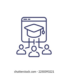 online education line icon with students