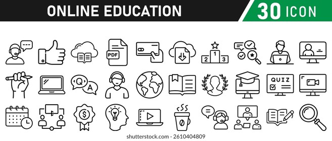 Online education line icons collection. icon set in a flat design. Thin outline icons pack. Vector illustration collection