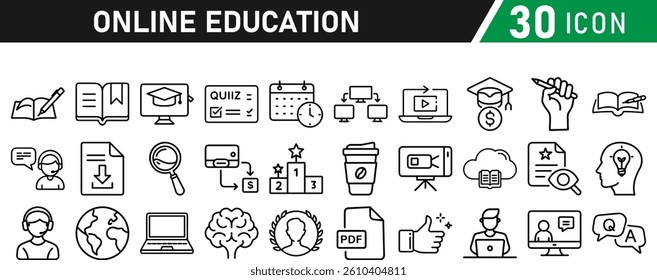 Online education line icons collection. icon set in a flat design. Thin outline icons pack. Vector illustration collection