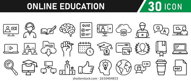 Online education line icons collection. icon set in a flat design. Thin outline icons pack. Vector illustration collection