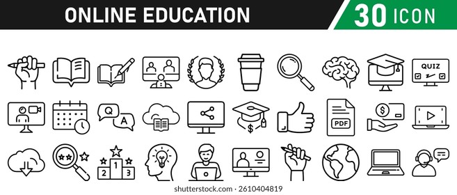 Online education line icons collection. icon set in a flat design. Thin outline icons pack. Vector illustration collection