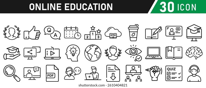 Online education line icons collection. icon set in a flat design. Thin outline icons pack. Vector illustration collection