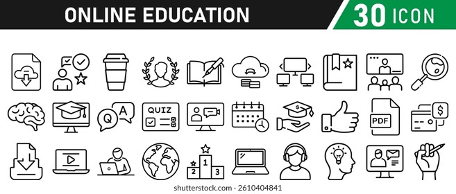 Online education line icons collection. icon set in a flat design. Thin outline icons pack. Vector illustration collection