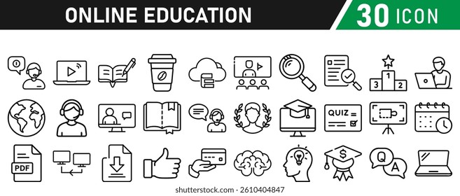 Online education line icons collection. icon set in a flat design. Thin outline icons pack. Vector illustration collection