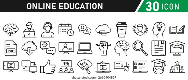 Online education line icons collection. icon set in a flat design. Thin outline icons pack. Vector illustration collection