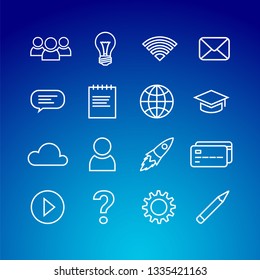 Online education line icons set. White online study simple elements on blue background. E-learning vector illustration
