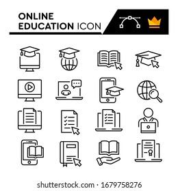 Iconos de línea Educación en línea establecidos. Trazo editable