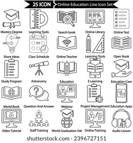 Online Education Line Icons Set, Vector graphics