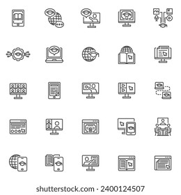 Online education line icons set. linear style symbols collection, outline signs pack. E-learning vector graphics. Set includes icons as remote learning, e-book, distance learning, virtual lecture