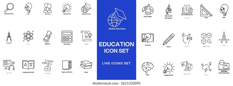 online education line icons set. eLearning, study, and more