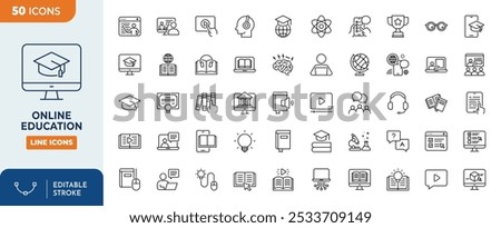 online education line icons set. elearning, study, and more	
