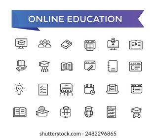 Online Education Linear Signed Icon Collection, Signed Thin Line Icons Collection, Set Of Online Education Simple Outline Icons