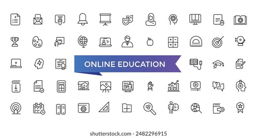 Online Education Linear Signed Icon Collection, Signed Thin Line Icons Collection, Set Of Online Education Simple Outline Icons