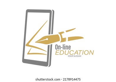 Online education. Logo, brand, or sticker template for websites, apps, and theme design. Flat style