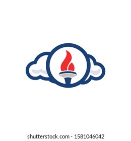 Online education logo concept. Torch and cloud icon. Publisher and creator logo template.	
