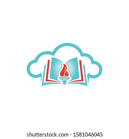 Online education logo concept. Torch and cloud icon. Publisher and creator logo template.	
