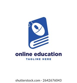online education logo design concept mark book computer mouse sign for e-learning  business