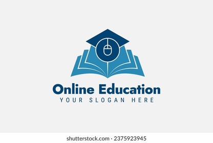 Online Education Logo Design. E-Learning Logo Concepts For Book, Mouse Course. Vector Illustration