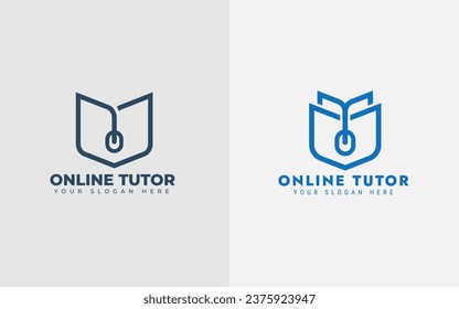 Online Education Logo Design. E-Learning Logo Concepts For Book, Mouse Course. Vector Illustration