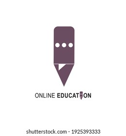 Plantilla de diseño del logotipo de educación en línea. Lápiz con emblema de burbuja de chats de iconos para cursos digitales, clases e ilustraciones vectoriales de escuelas. Empresa de negocios, universidad en línea y concepto de e-learning.