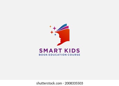 Online Education logo design template. open book with star and kids face silhouette , usable logo for Online course . home schooling vector logo design illustration template