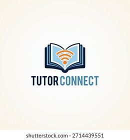 Online education logo featuring an open book and wifi symbol for connected learning