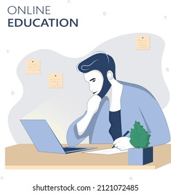 online education of a man at a computer