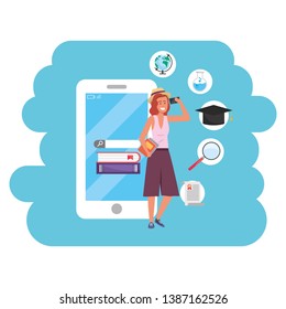 Online education millennial student using smartphone splash frame