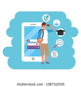 Online education millennial student using smartphone splash frame
