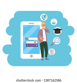 Online education millennial student using smartphone splash frame