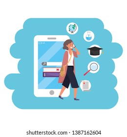 Online education millennial student using smartphone splash frame