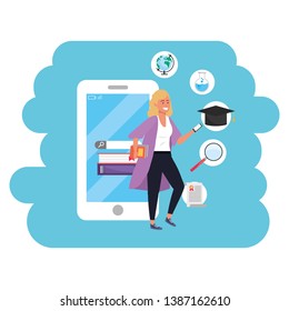 Online education millennial student using smartphone splash frame