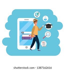 Online education millennial student using smartphone splash frame