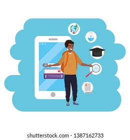 Online education millennial student using smartphone splash frame