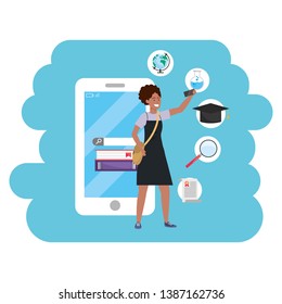 Online education millennial student using smartphone splash frame