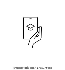 Online education, mobile education, online course simple thin line icon vector illustration