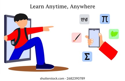 Online education. Mobile learning via application. Access learning anywhere through apps on your phone. 