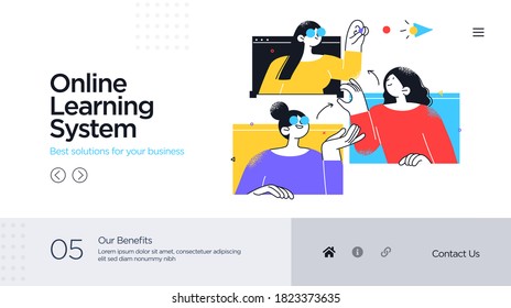 Online education modern flat design isometric concept. Landing page template. Vector illustration for web and graphic design.