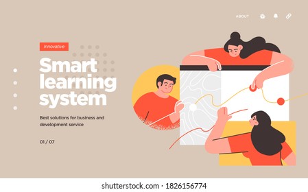 Online education modern flat design isometric concept. Landing page template. Vector illustration for web and graphic design.