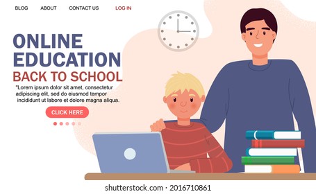 Online education modern flat design. Online school concept. Remote education. Landing page template. For your design.