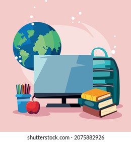 online education monitor and school supplies