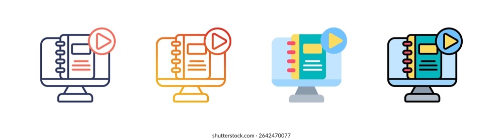 Educación en línea Multi Style Icon Set Vector