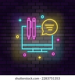 Online education neon icon. Education neon icon on dark brick wall background