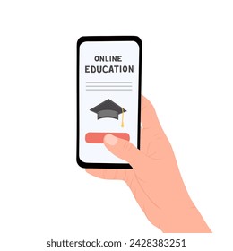 online education on phone. Vector Illustration for printing, backgrounds, covers and packaging. Image can be used for greeting cards, posters, stickers and textile. Isolated on white background.