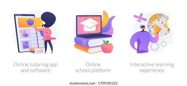 Online education opportunities abstract concept vector illustration set  Online tutoring app   software  virtual school platform  interactive learning experience  homeschooling abstract metaphor 