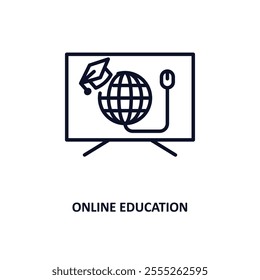 online education outline icon.  Thin line icon from e learning and education collection. Editable vector isolated on white background